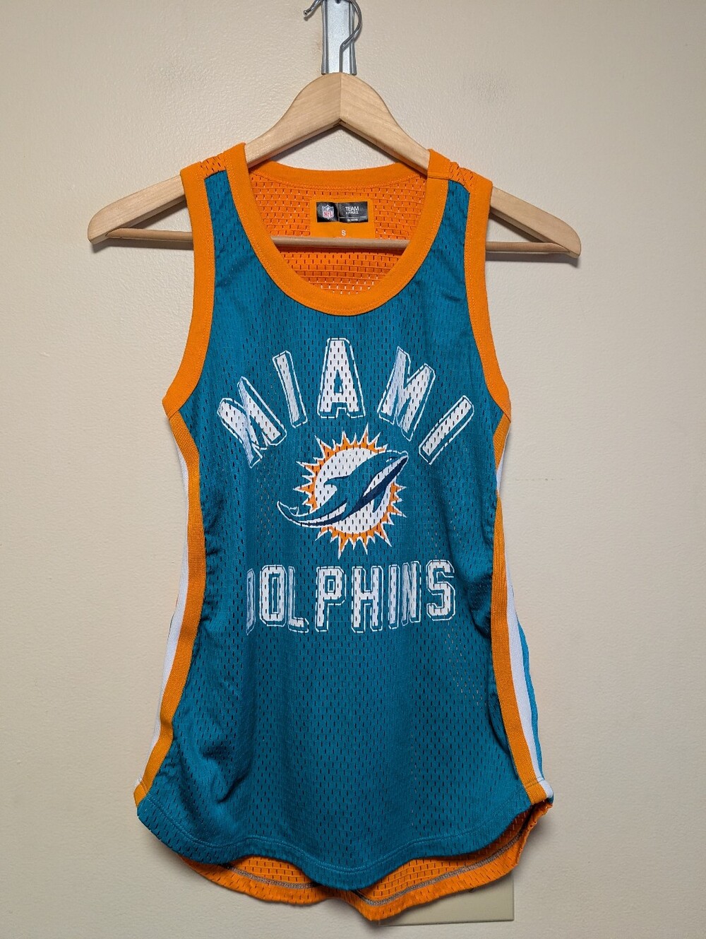 Miami Dolphins Women’s Mesh Racerback Tank Top Teal Orange Size Small NFL